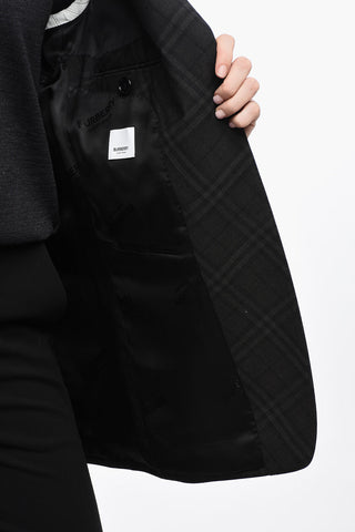 Wool Blazer with All-over Check Pattern