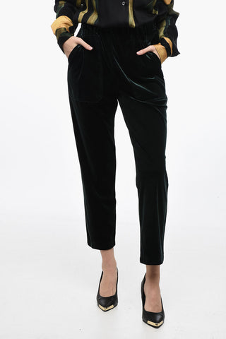 Pantaloni Lurex in Velour con Elastico in Vita