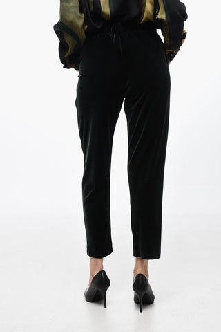 Pantaloni Lurex in Velour con Elastico in Vita