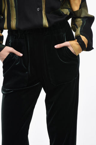 Pantaloni Lurex in Velour con Elastico in Vita