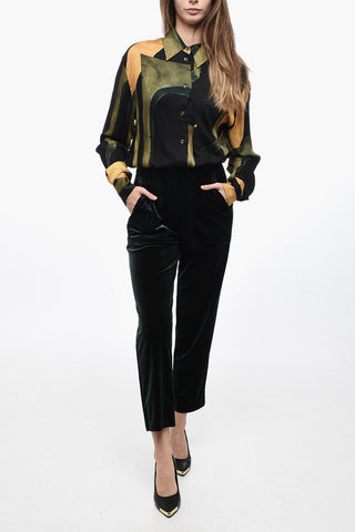 Pantaloni Lurex in Velour con Elastico in Vita