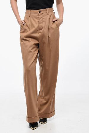 Pantaloni Loose Fit in Flanella con Risvolti