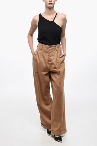 Pantaloni Loose Fit in Flanella con Risvolti