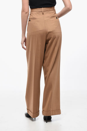 Pantaloni Loose Fit in Flanella con Risvolti