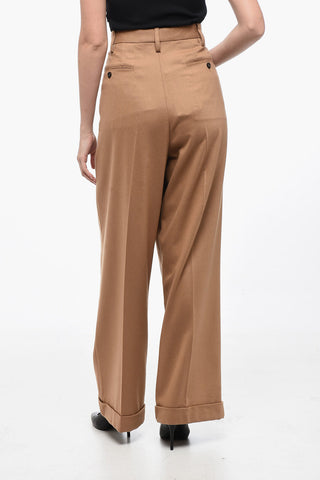 Pantaloni Loose Fit in Flanella con Risvolti