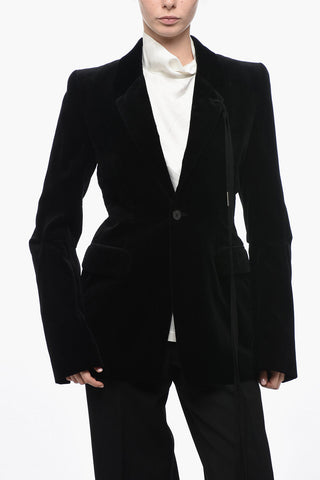Blazer In Velour Monopetto Con Tasche Ad Aletta