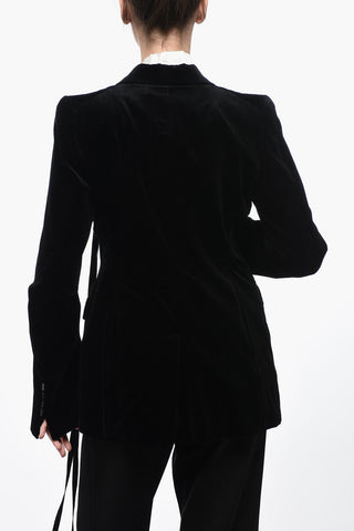 Blazer In Velour Monopetto Con Tasche Ad Aletta