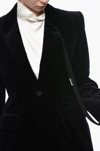 Blazer In Velour Monopetto Con Tasche Ad Aletta