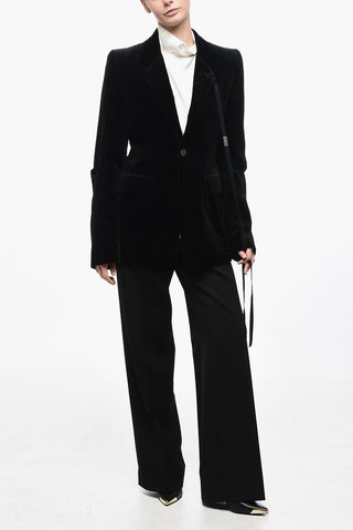 Blazer In Velour Monopetto Con Tasche Ad Aletta