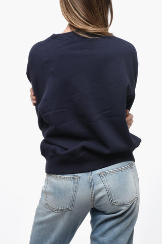 Fleece Cotton Blend Crew Neck Sweatshirt with Embroidered Logo