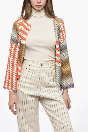 Cardigan in Crochet con Dettaglio Lurex