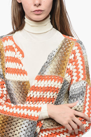 Cardigan in Crochet con Dettaglio Lurex