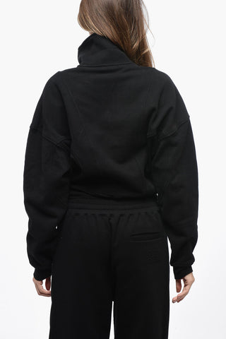 Fleeced Cotton Crop Sweatshirt with Half Zip