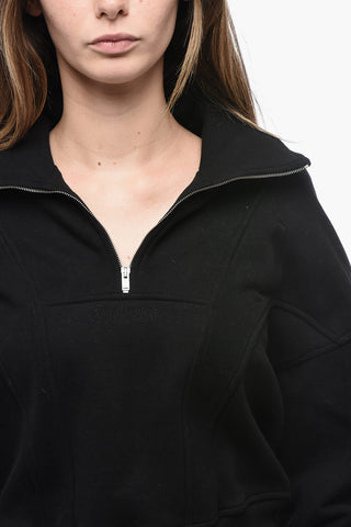 Fleeced Cotton Crop Sweatshirt with Half Zip