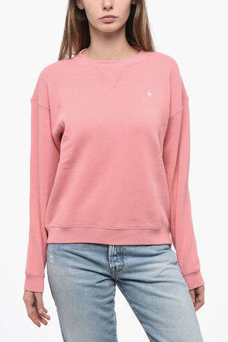 Fleece Cotton Blend Crew Neck Sweatshirt with Embroidered Logo