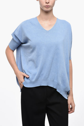 Dropped-Shoulder Sweater with Assymmetric Hem