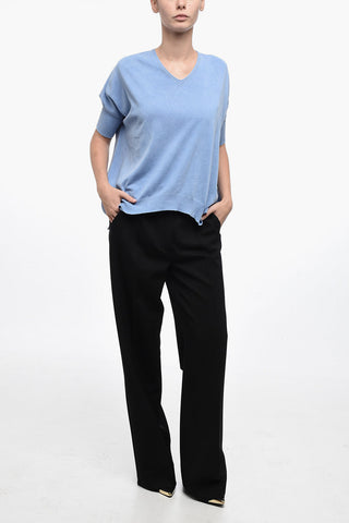 Dropped-Shoulder Sweater with Assymmetric Hem