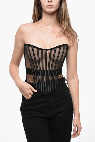 Strapless Tulle Corset Top with Silver-Tone Details