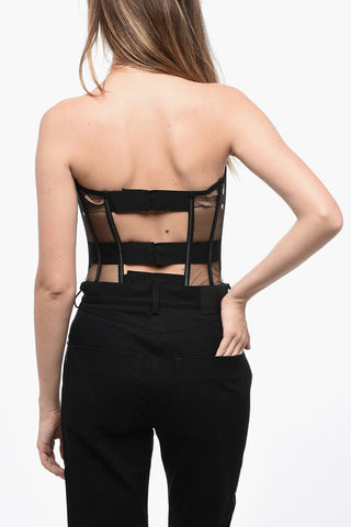 Strapless Tulle Corset Top with Silver-Tone Details