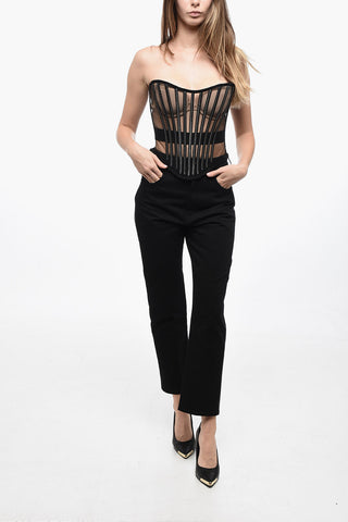 Strapless Tulle Corset Top with Silver-Tone Details