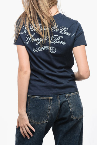 Crew Neck LE MONDE T-Shirt with Front Embroidery