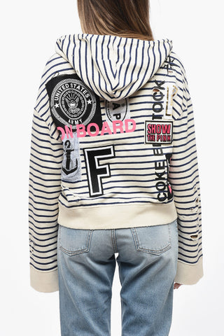 Felpa Hoodie Distressed con Patchwork