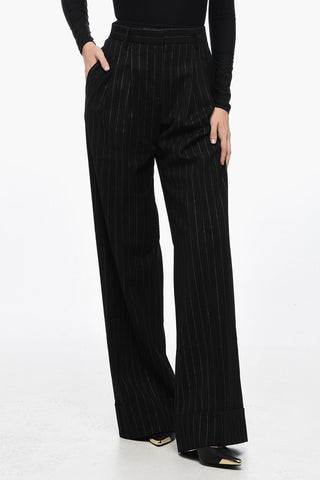 Pantaloni Palazzo ad 1 Pince con Motivo Gessato in Lurex