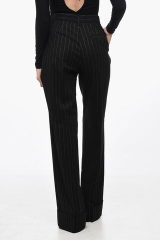 Pantaloni Palazzo ad 1 Pince con Motivo Gessato in Lurex