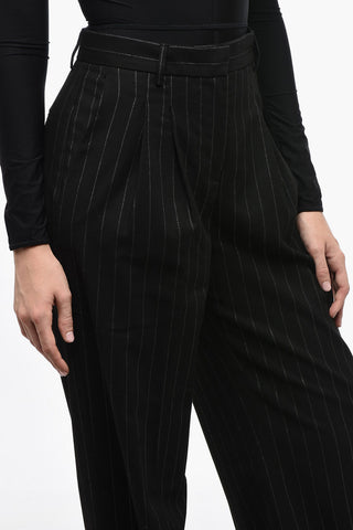 Single-pleated Palazzo Pants with Lurex Pinstriped Motif