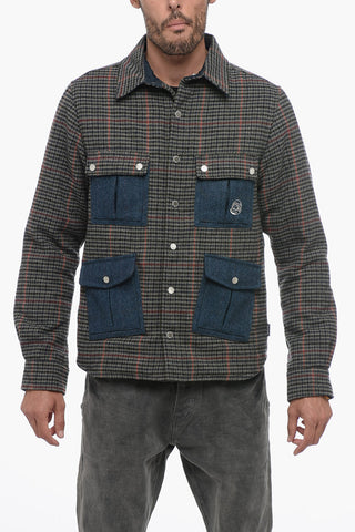 Distric Check Motif Utility Overshirt with Embroidered Maxi Logo