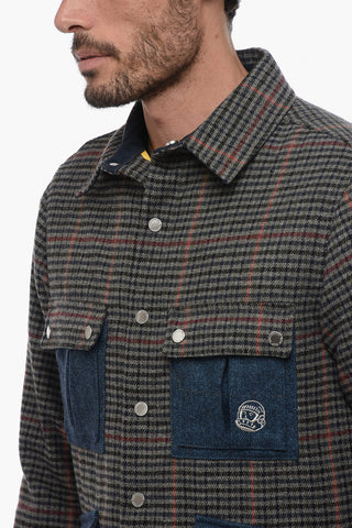 Distric Check Motif Utility Overshirt with Embroidered Maxi Logo