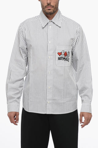Striped Shirt with Breast Pocket and Embroidery