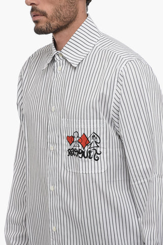 Striped Shirt with Breast Pocket and Embroidery
