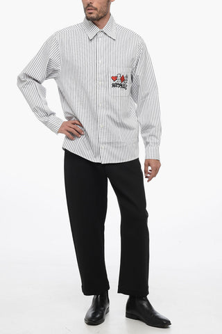 Striped Shirt with Breast Pocket and Embroidery