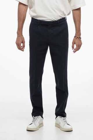Single-Pleat Stretch Cotton Pants