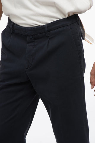 Single-Pleat Stretch Cotton Pants