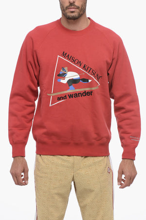 MAISON KITSUNE' Rundhals-Sweatshirt aus Baumwollfrottee mit Frontprint