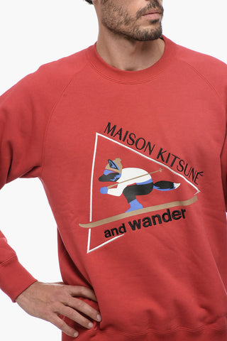 MAISON KITSUNE' 코튼 플리스 크루넥 스웨트셔츠 앞면 프린트