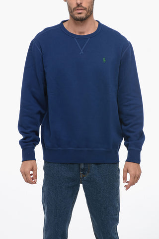 Fleece Cotton Blend Crew Neck Sweatshirt with Embroidered Logo