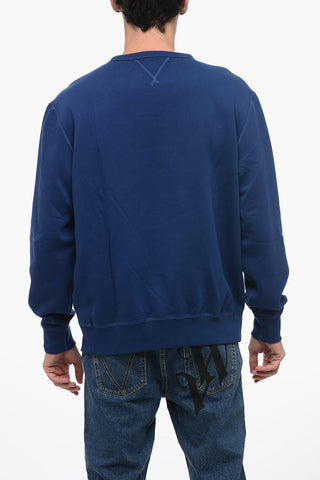 Fleece Cotton Blend Crew Neck Sweatshirt with Embroidered Logo