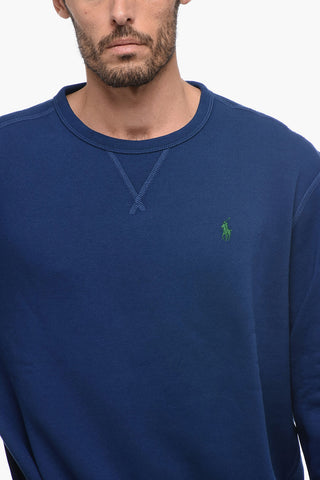Felpa Girocollo in Misto Cotone Felpato con Logo Ricamato