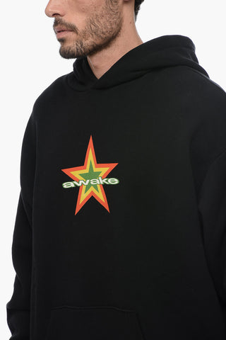 Fleeced Cotton Hoodie with Printed Logo