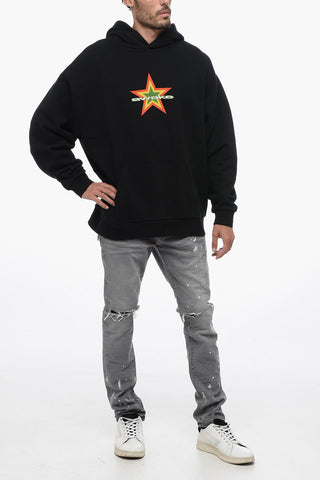 Fleeced Cotton Hoodie with Printed Logo