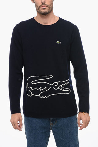LACOSTE X CDG Crew Neck Wool Sweater with Jacquard Logo