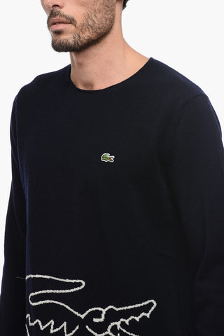 LACOSTE X CDG Crew Neck Wool Sweater with Jacquard Logo