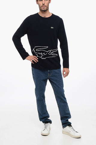 LACOSTE X CDG Crew Neck Wool Sweater with Jacquard Logo