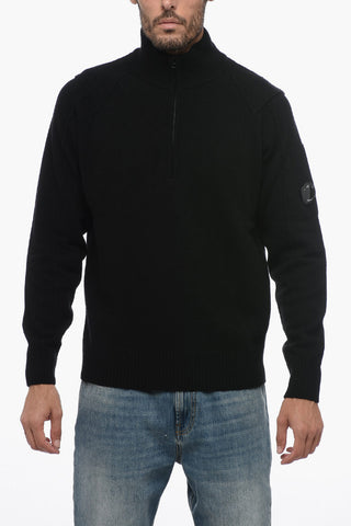 Mock Neck Wool Blend Sweater with Half Zip