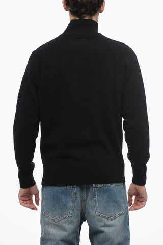 Mock Neck Wool Blend Sweater with Half Zip