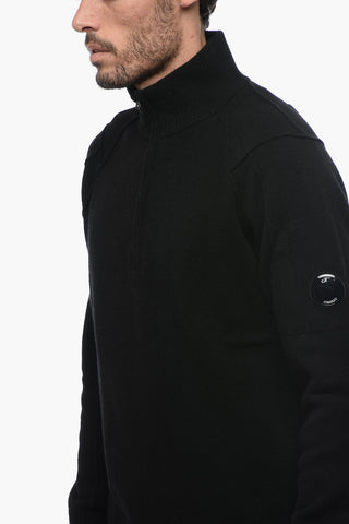 Mock Neck Wool Blend Sweater with Half Zip
