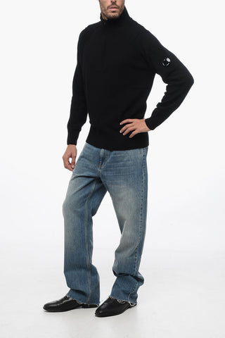 Mock Neck Wool Blend Sweater with Half Zip